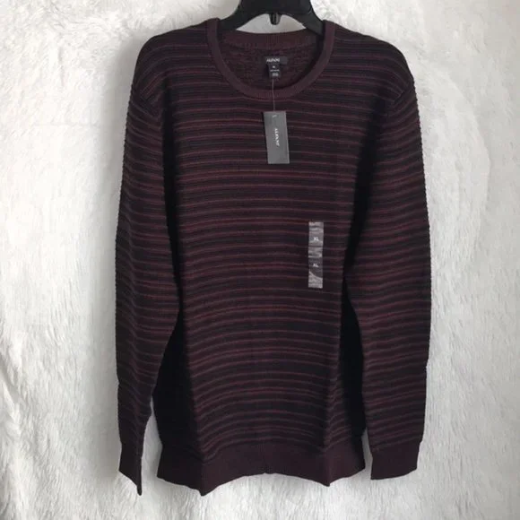 NWT Macy's Alfani Men's Sweater Port Red Ottoman Textured Crewneck - Picture 5 of 14